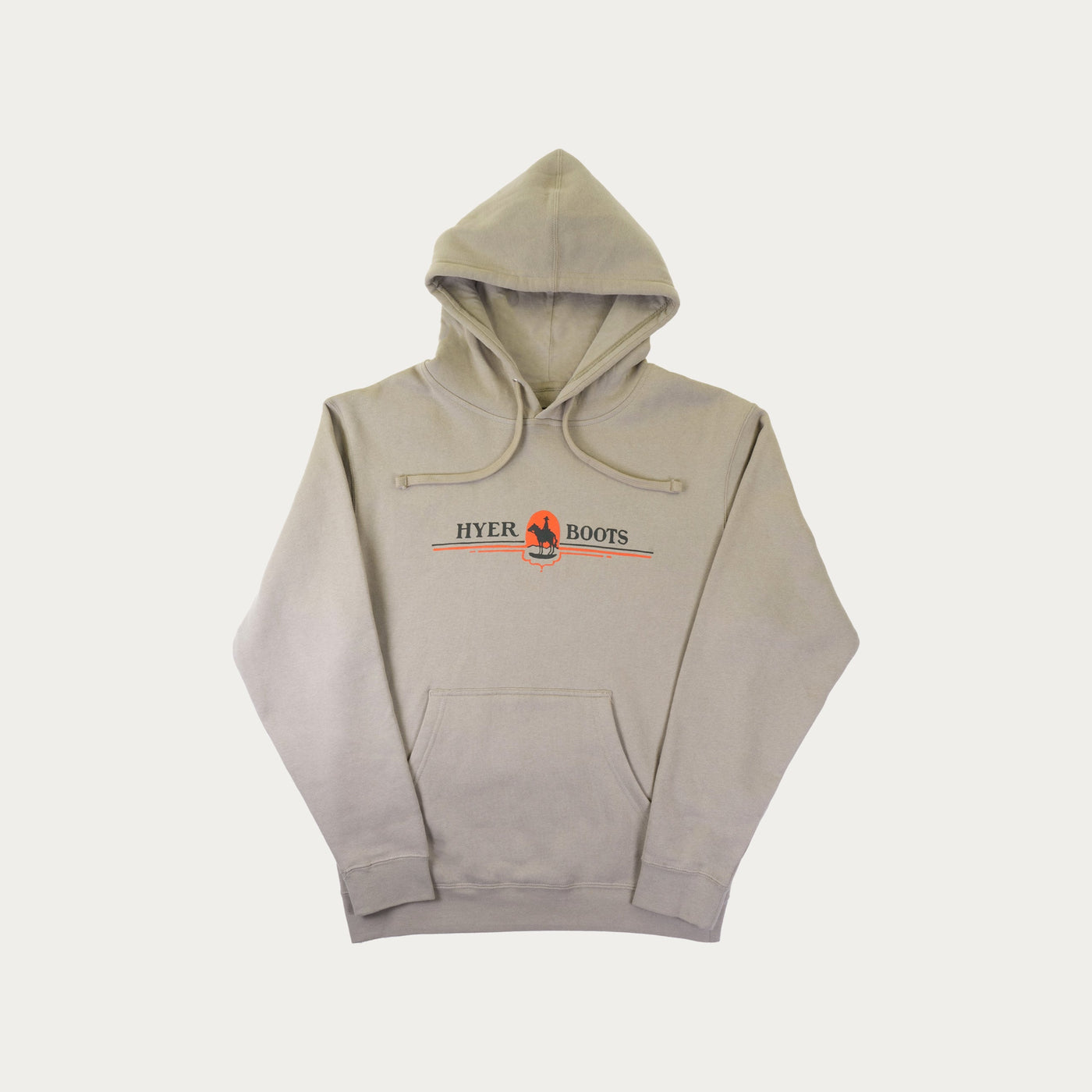 Beige hoodie with a logo on a white background