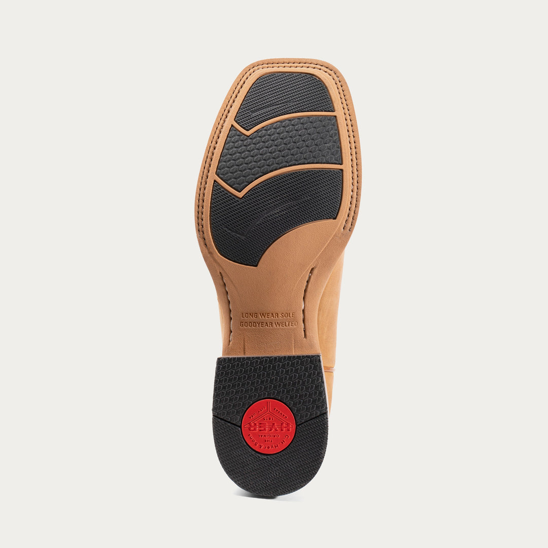 Insole with black rubber sole and red logo on a light gray background