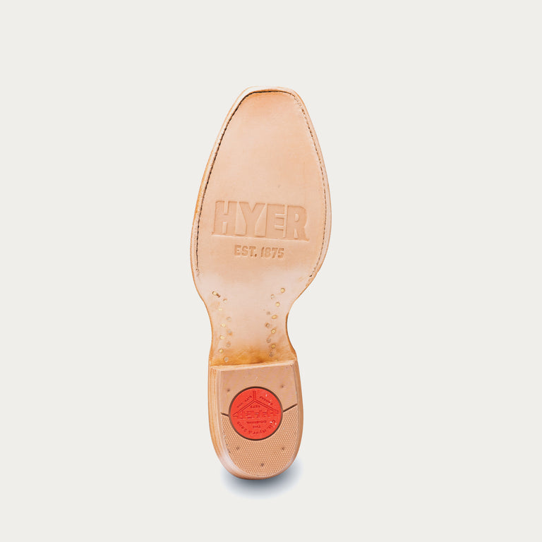 Tan shoe insole with Hyer branding on a light gray background