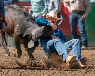 Kyle Irwin bulldogs a steer