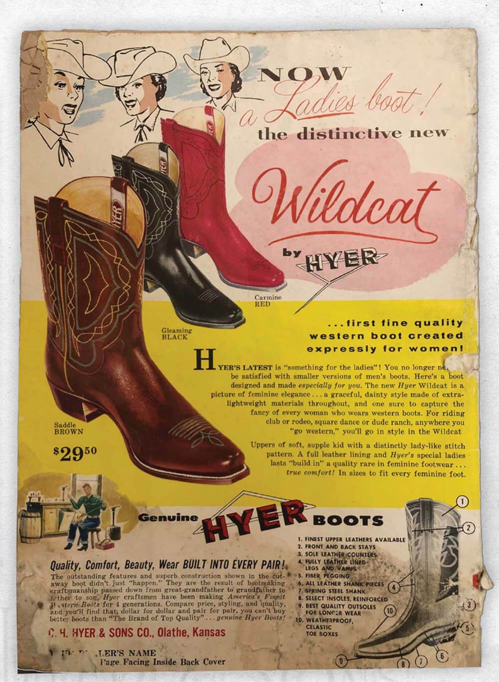Vintage Hyer Boots ad for Wildcat ladies boot